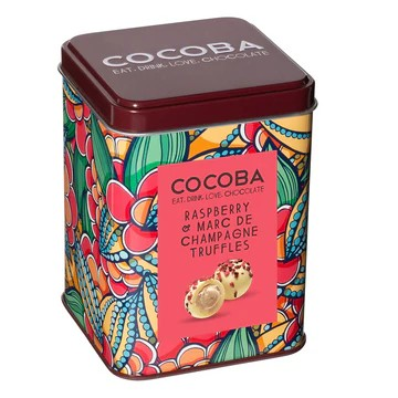 COCOBA Raspberry and Marc de Champagne Truffles Gift Tin 120g